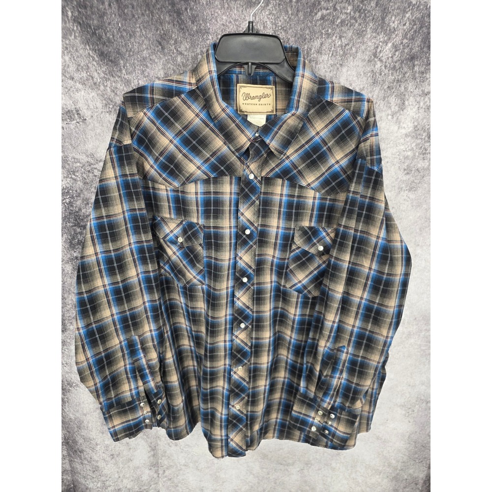 Wrangler Western Shirt Mens 3XL Plaid Pearl Snap Rodeo Cowboy Ranch Vintage